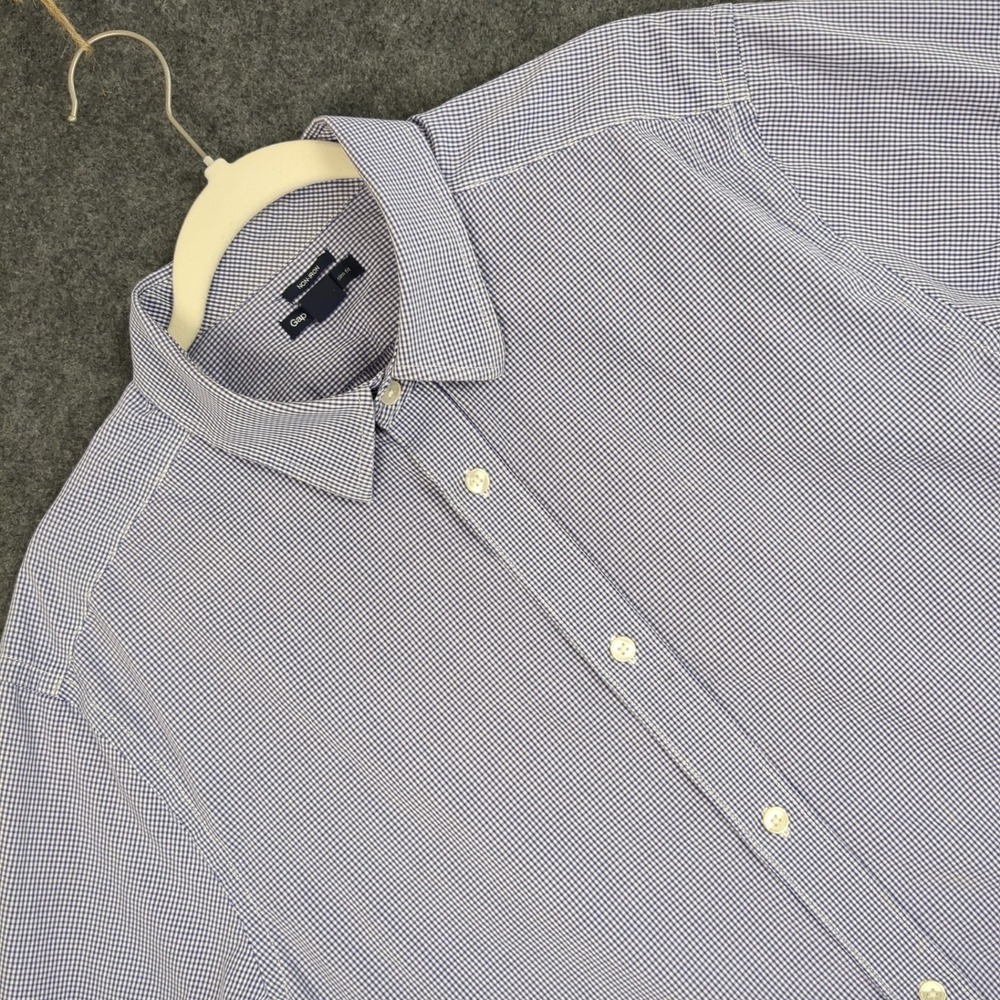 Gap Mens Slim Fit Non-Iron Gingham Button Down Dress Shirt Blue White Large L